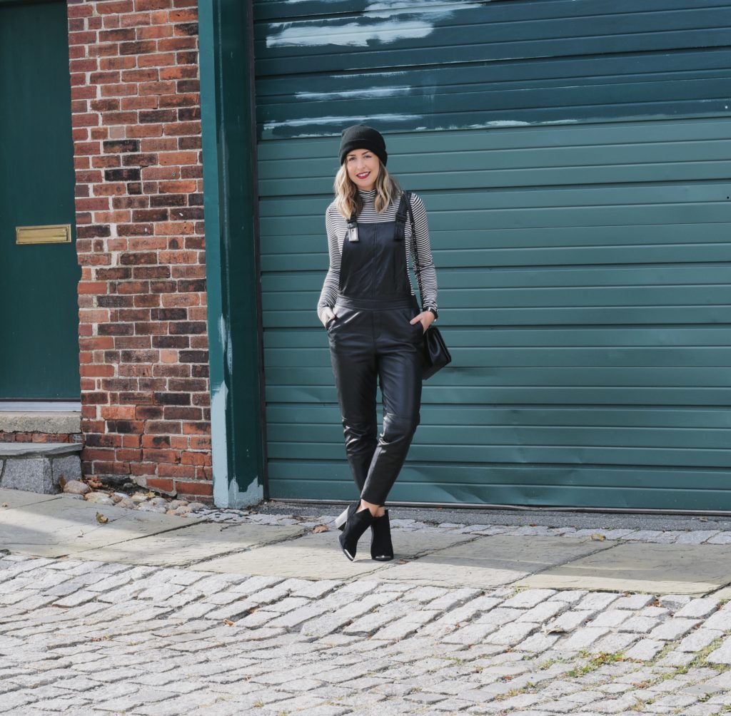 walking in olivia palermo and nordstrom chelsea28 leather overalls