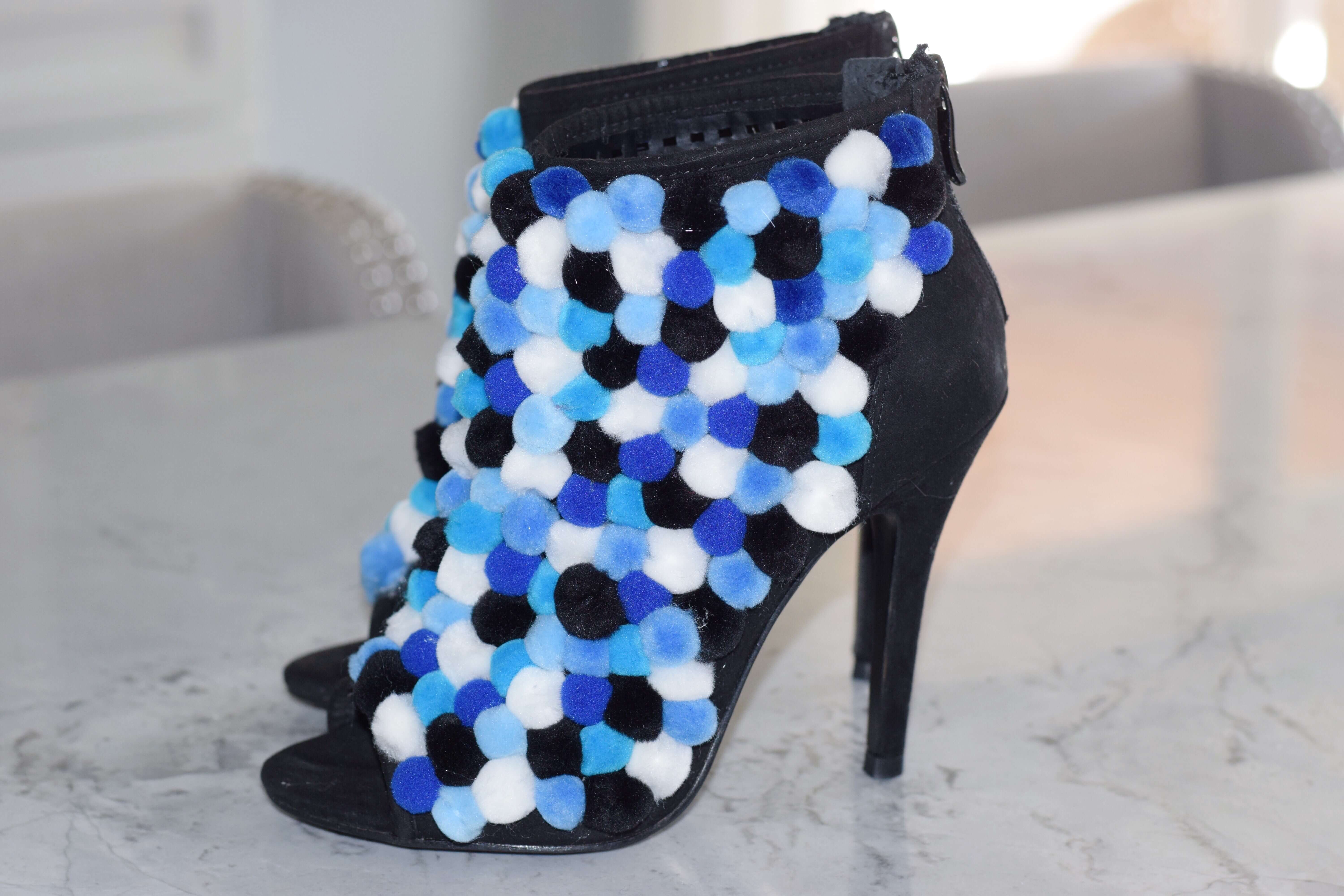 diy embellished booties with pom poms