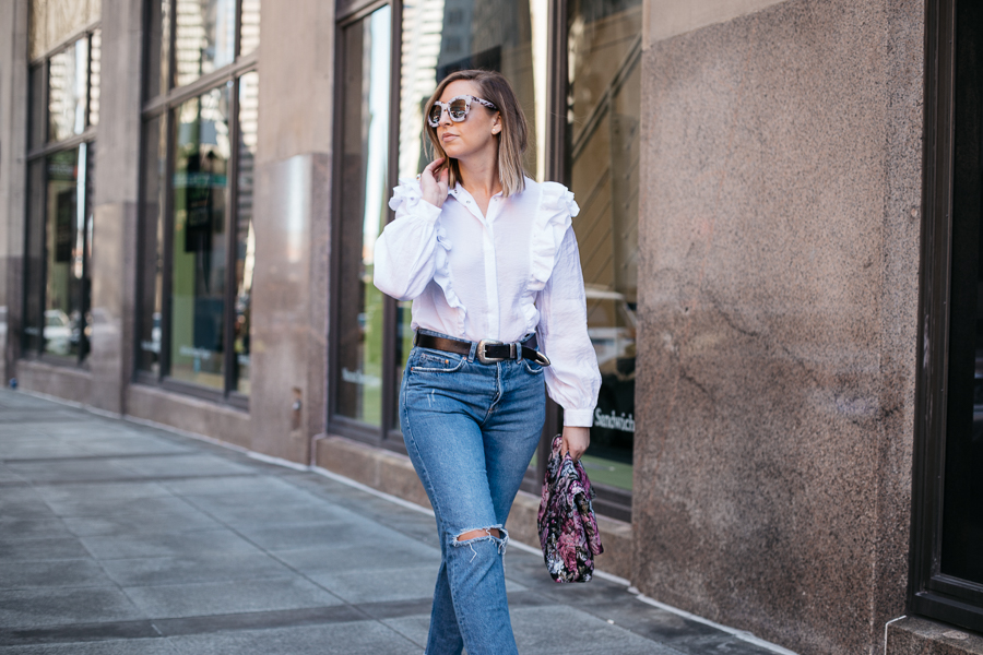 spring statement trend is a ruffled blouse by Chelsea Deakin of Proverbial Hearts