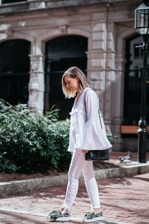 white lace up jeans by proverbial hearts