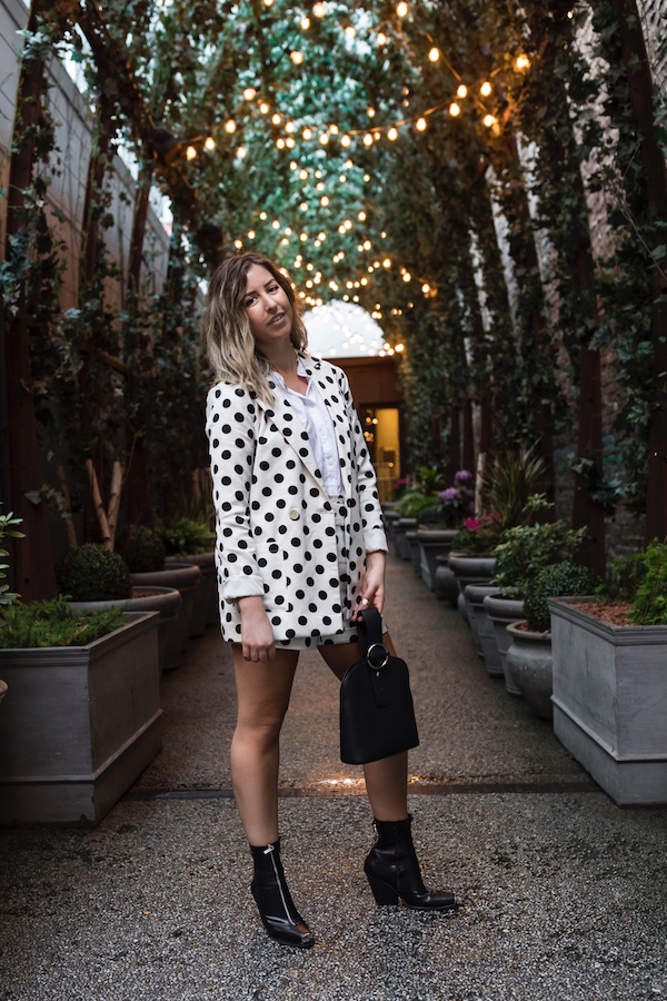 Nomo Soho Hotel, NYC Fashion Blogger, Topshop, Suit Set, Short Set, 2 Piece Set, Black and White, Polka Dots, Pretty Women Outfits