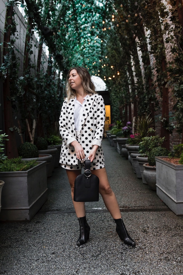 Nomo Soho Hotel, NYC Fashion Blogger, Topshop, Suit Set, Short Set, 2 Piece Set, Black and White, Polka Dots, Pretty Women Outfits