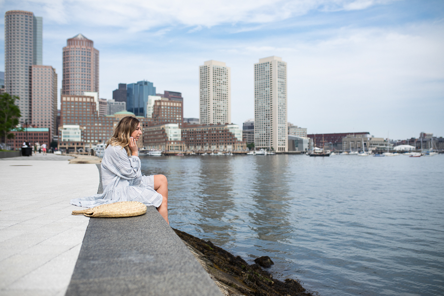 Proverbial Hearts, NYC Blogger, Boston Blogger, Boston skyline, Boston Seaport skyline, Boston Waterfront, summer outfit inspiration, round straw bag