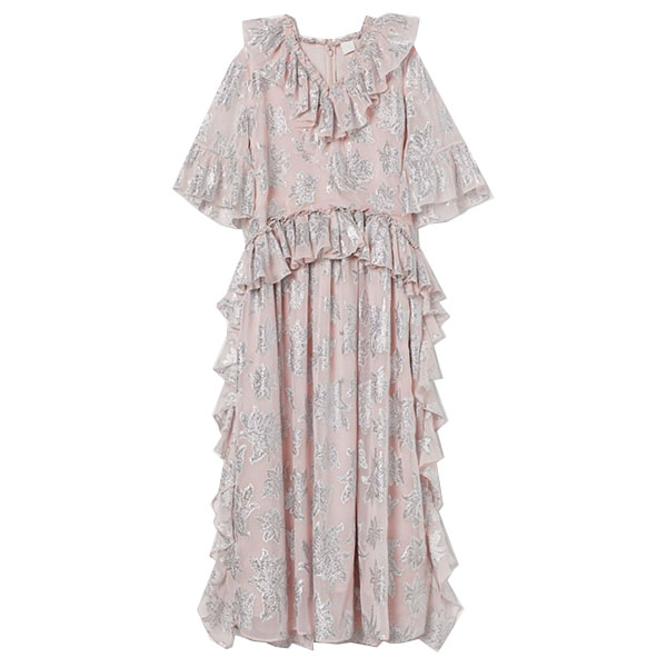 DRESS IN AIRY CHIFFON WITH A SHIMMERY METALLIC JACQUARD