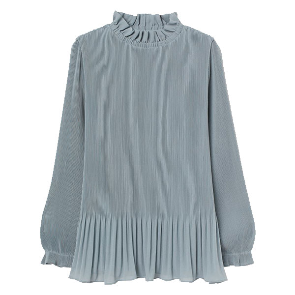 BLUE PLEATED BLOUSE, BUSINESS CASUAL BLOUSE, AFFORDABLE WORKWEAR